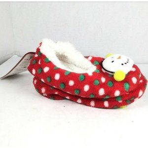 Sherpa Women Cozy Slippers Snowman Slippers Polka Dot Red Size SM/MED 6-7.5